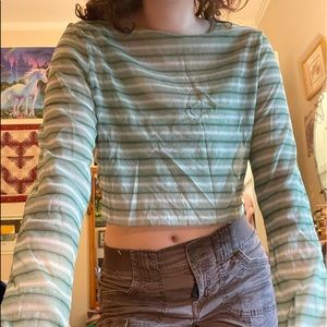 Y2k Green sheer striped top🐢🦎🦖.